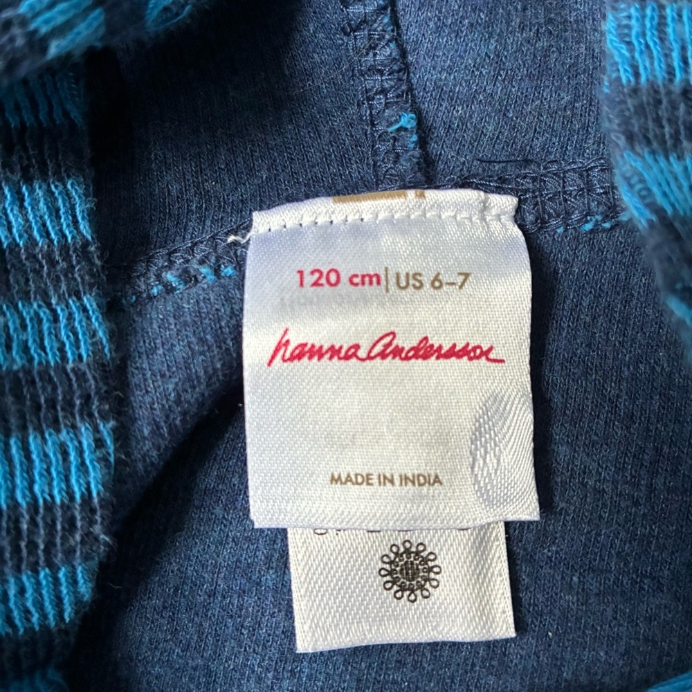 Hanna Andersson Striped Hoodie (Blue/Navy) Size 6-7 - Picture 3 of 4